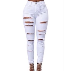 High Waisted Stretch Ripped Skinny Jeans